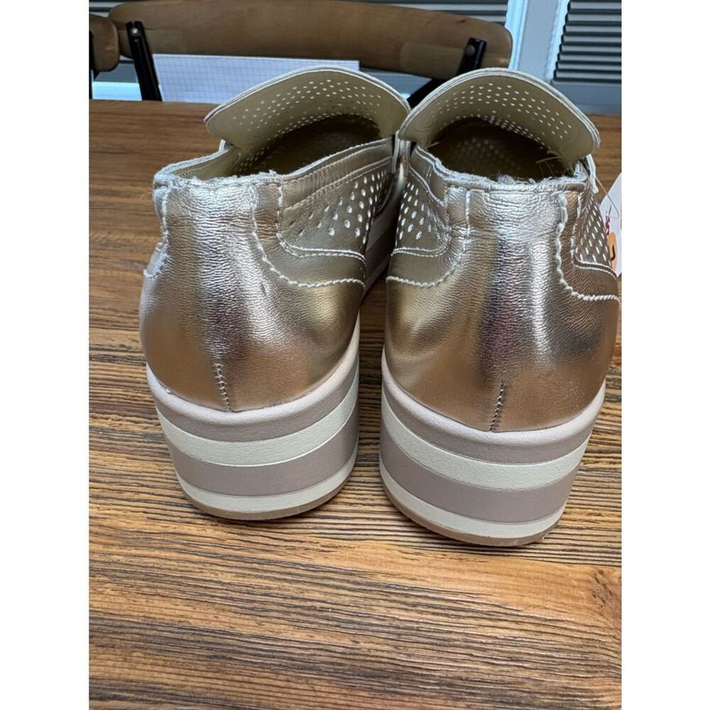 Dolce Vita Champagne Metallic Perforated Platform Loafers - Picture 5 of 13